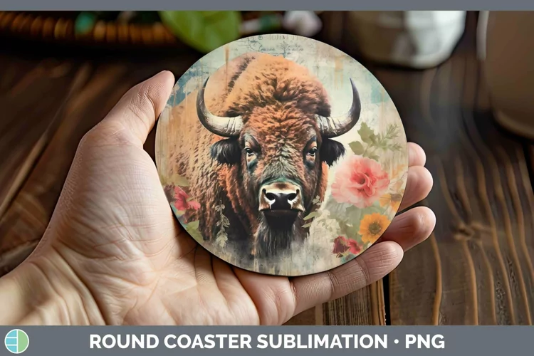 Vintage Decoupage Buffalo Round Coaster Sublimation Coaster
