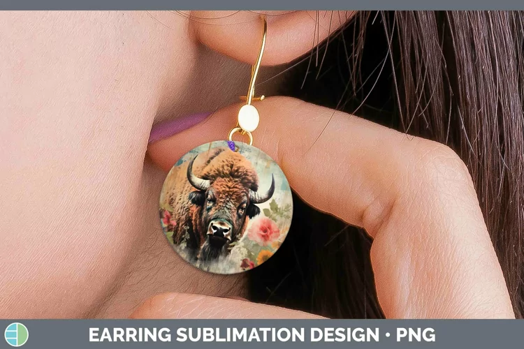 Vintage Decoupage Buffalo Round Earrings Sublimation Earring