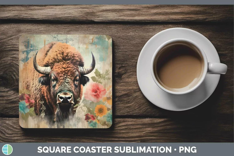 Vintage Decoupage Buffalo Square Coaster Sublimation Coaster