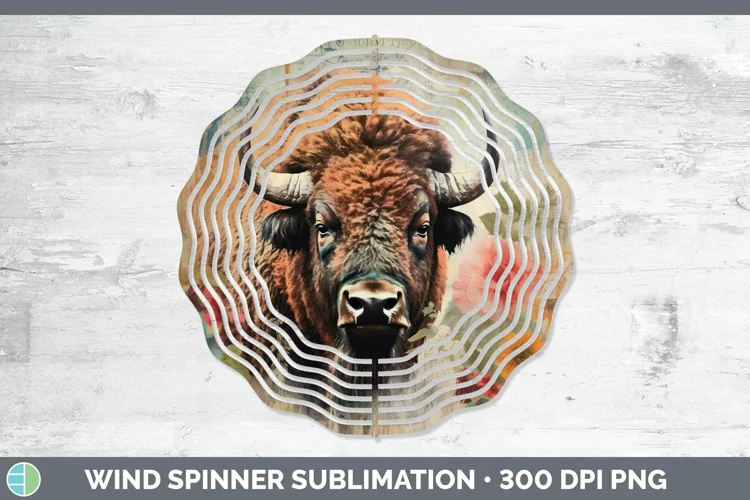 Vintage Decoupage Buffalo Wind Spinner Sublimation Spinner D