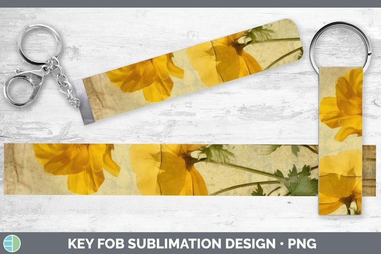 Vintage Decoupage Buttercup Key Fob | Sublimation Wristlet D