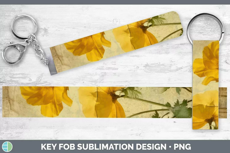 Vintage Decoupage Buttercup Key Fob | Sublimation Wristlet D