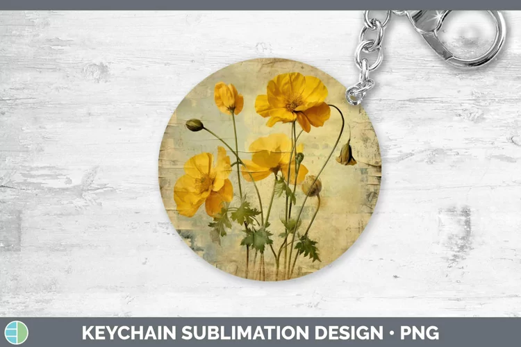Vintage Decoupage Buttercup Keychain | Sublimation Keyring D