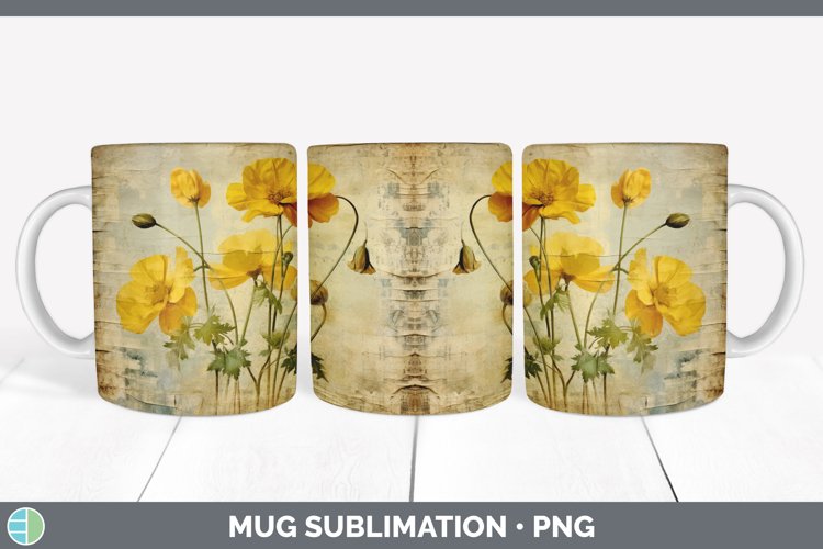 Vintage Decoupage Buttercup Mug Wrap | Sublimation Coffee Cu