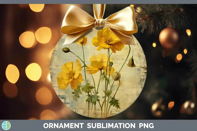 Vintage Decoupage Buttercup Ornament | Sublimation Bauble De