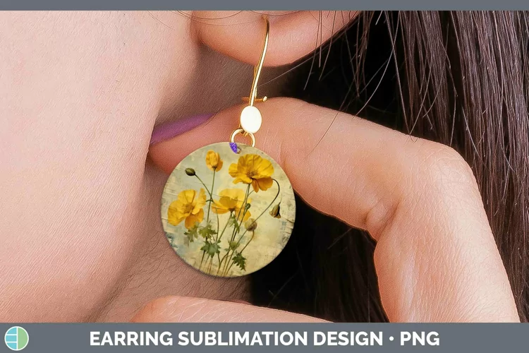 Vintage Decoupage Buttercup Round Earrings | Sublimation Ear