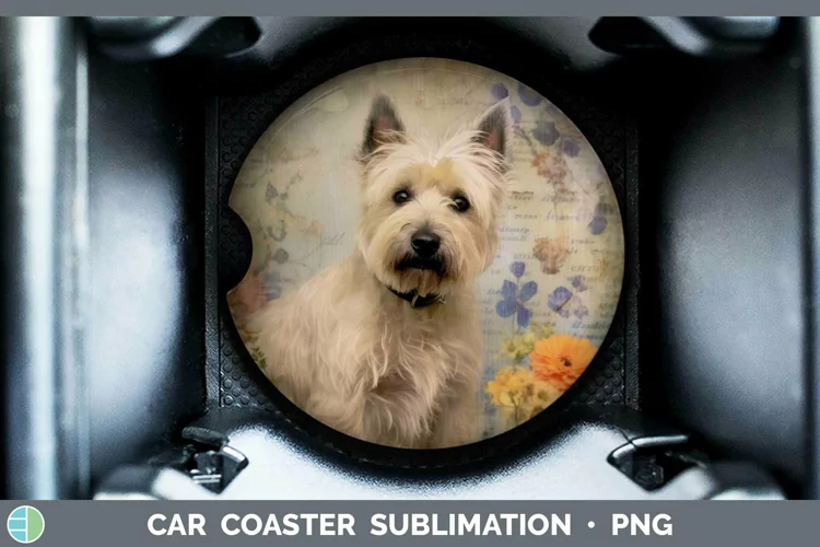 Vintage Decoupage Cairn Terrier Car Coaster Sublimation Coas