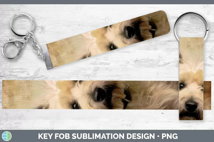 Vintage Decoupage Cairn Terrier Key Fob Sublimation Wristlet
