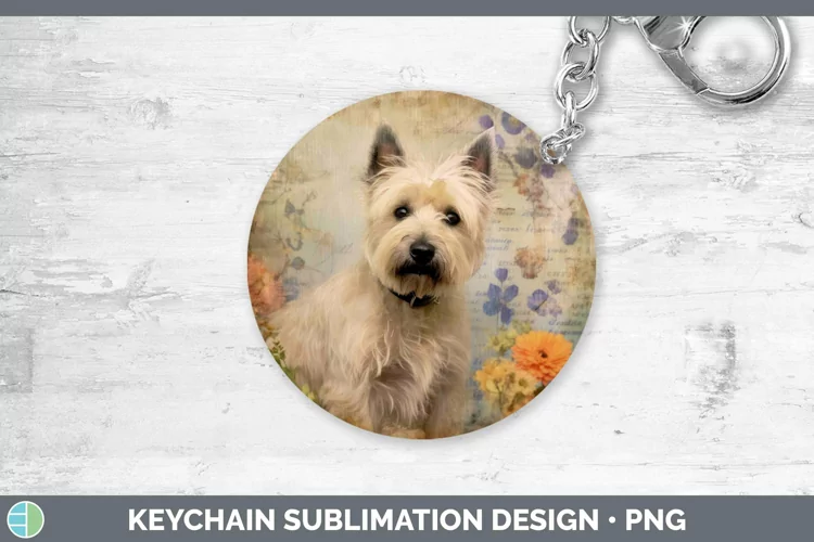 Vintage Decoupage Cairn Terrier Keychain Sublimation Keyring