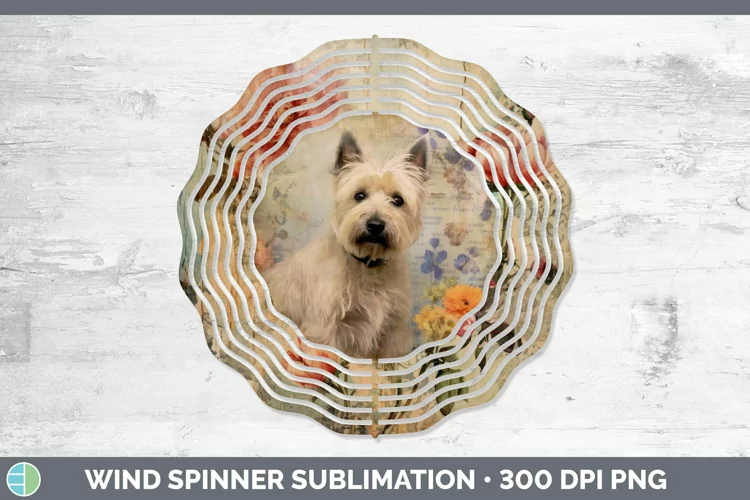 Vintage Decoupage Cairn Terrier Wind Spinner Sublimation Spi