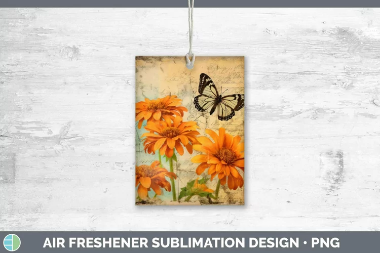 Vintage Decoupage Calendula Air Freshener Sublimation Car Fr