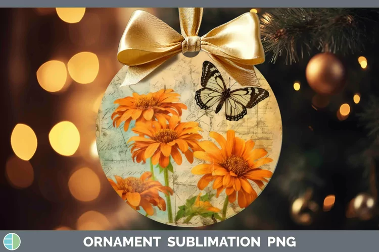Vintage Decoupage Calendula Ornament Sublimation Bauble Desi