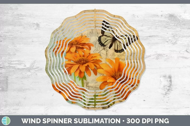 Vintage Decoupage Calendula Wind Spinner Sublimation Spinner