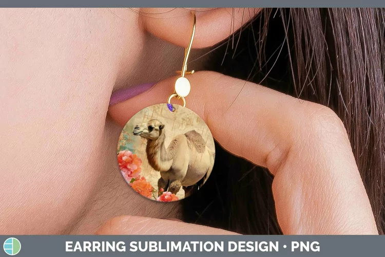 Vintage Decoupage Camel Round Earrings Sublimation Earrings