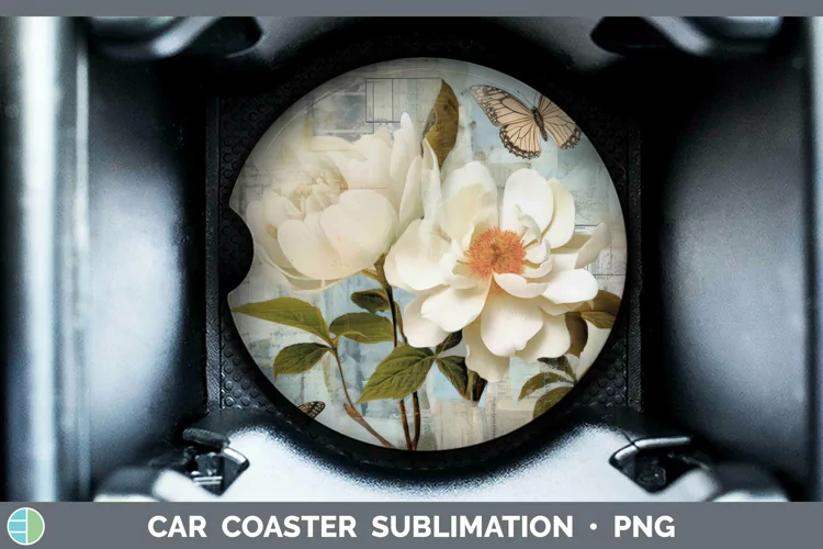 Vintage Decoupage Camellia Car Coaster Sublimation Coaster D