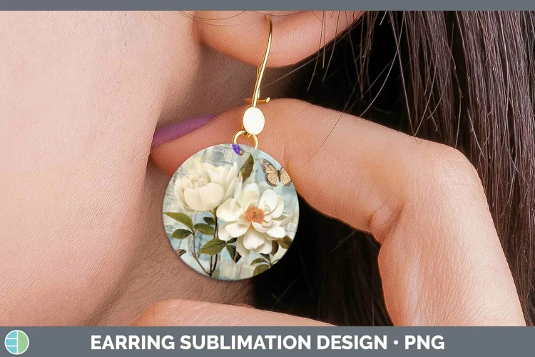 Vintage Decoupage Camellia Round Earrings Sublimation Earrin