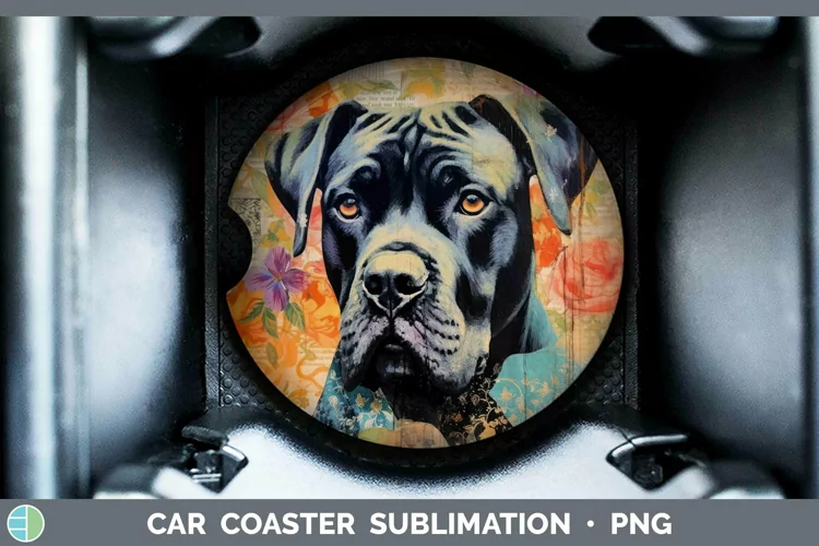 Vintage Decoupage Cane Corso Car Coaster Sublimation Coaster