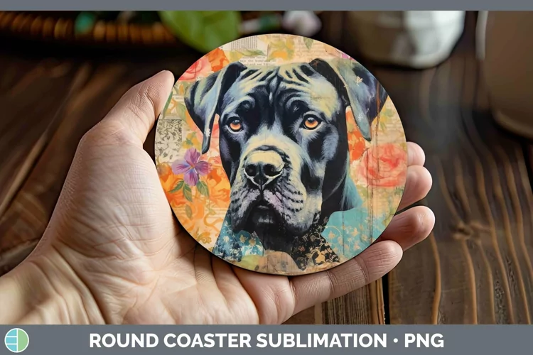 Vintage Decoupage Cane Corso Round Coaster Sublimation Coast