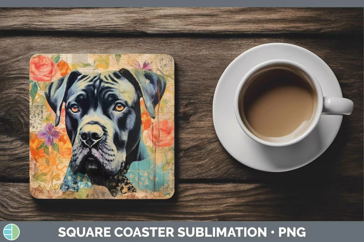 Vintage Decoupage Cane Corso Square Coaster Sublimation Coas