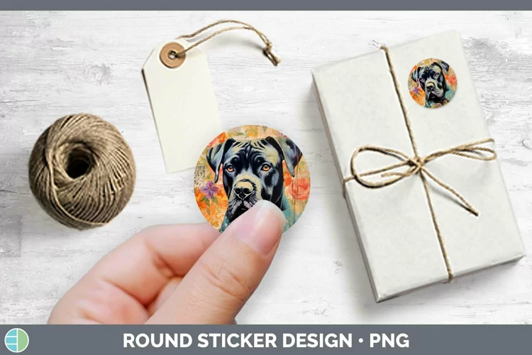 Vintage Decoupage Cane Corso Stickers | Round Labels Designs