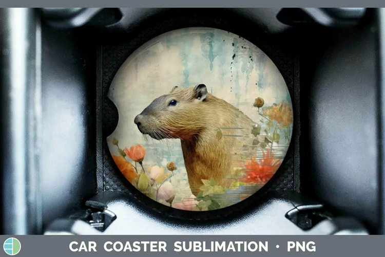 Vintage Decoupage Capybara Car Coaster Sublimation Coaster D
