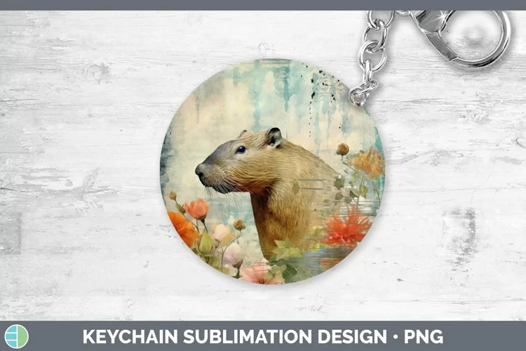 Vintage Decoupage Capybara Keychain Sublimation Keyring Desi
