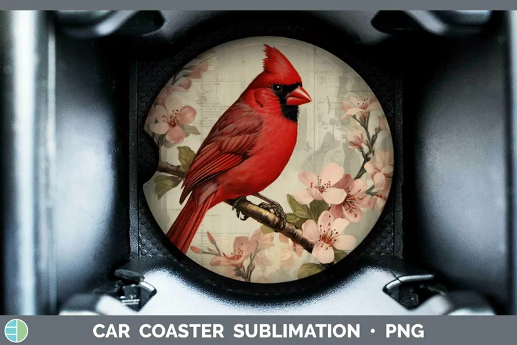 Vintage Decoupage Cardinal Car Coaster | Sublimation Coaster