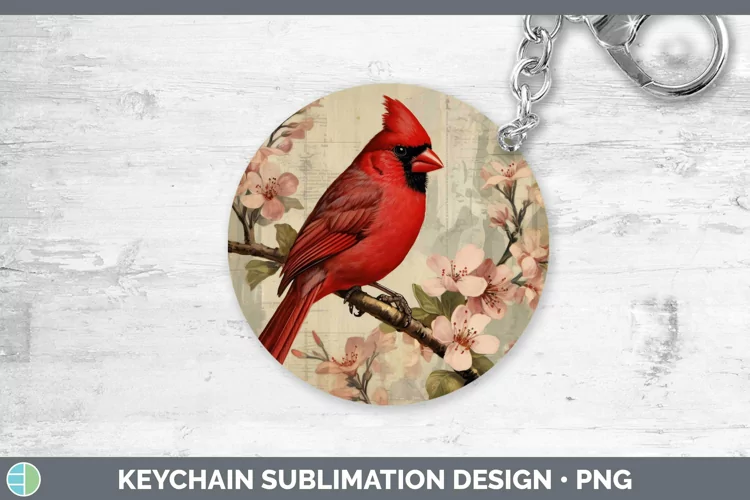 Vintage Decoupage Cardinal Keychain | Sublimation Keyring De