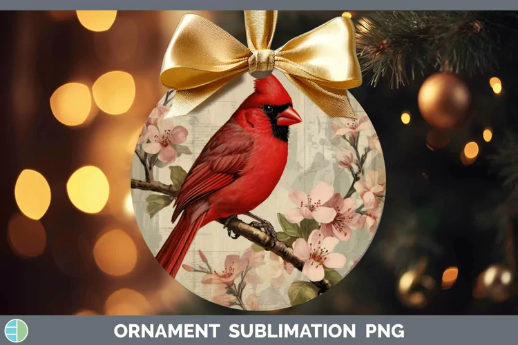 Vintage Decoupage Cardinal Ornament | Sublimation Bauble Des