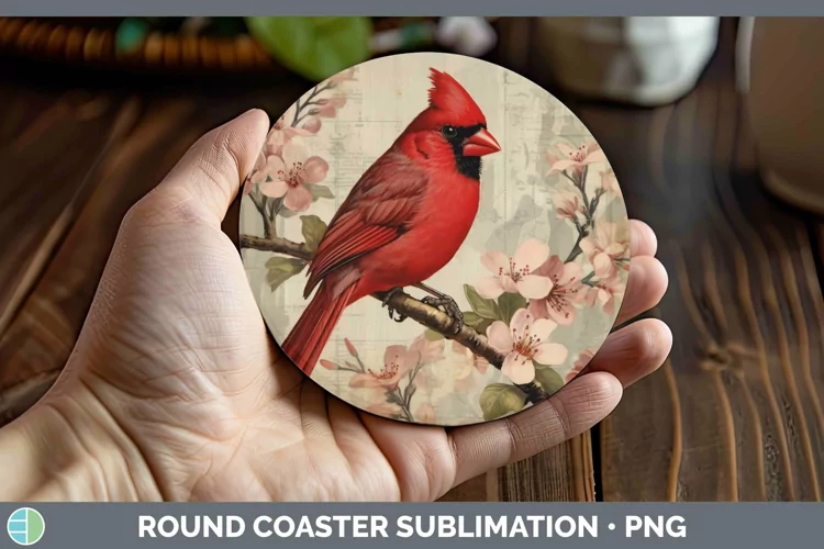 Vintage Decoupage Cardinal Round Coaster | Sublimation Coast