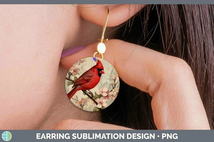 Vintage Decoupage Cardinal Round Earrings | Sublimation Earr