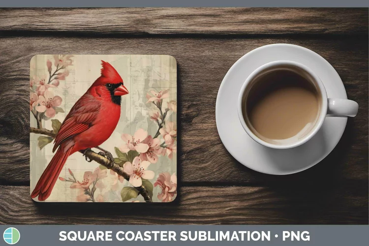 Vintage Decoupage Cardinal Square Coaster | Sublimation Coas
