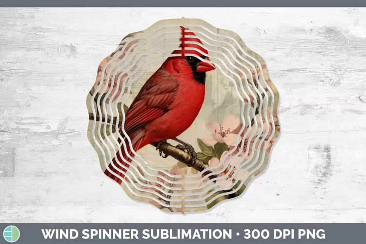 Vintage Decoupage Cardinal Wind Spinner Sublimation Spinner