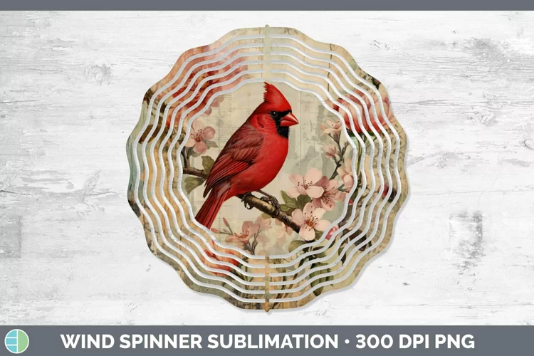 Vintage Decoupage Cardinal Wind Spinner Sublimation Spinner