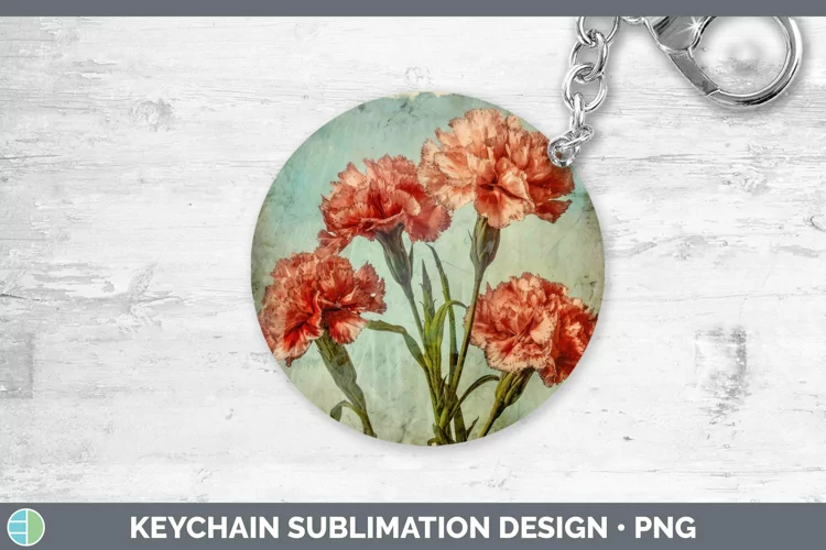 Vintage Decoupage Carnation Keychain | Sublimation Keyring D