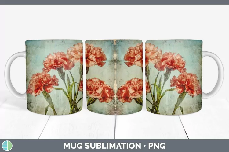 Vintage Decoupage Carnation Mug Wrap | Sublimation Coffee Cu