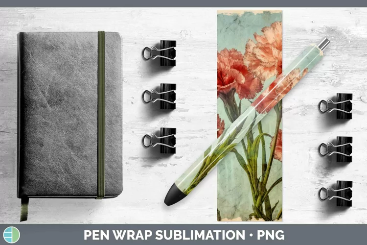 Vintage Decoupage Carnation Pen Wrap | Sublimation Epoxy Pen