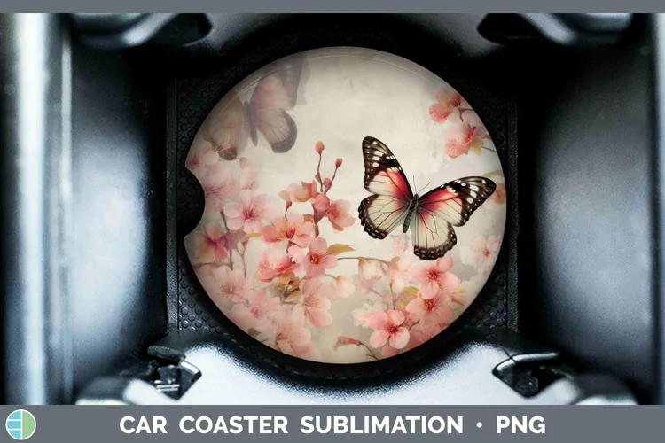 Vintage Decoupage Cherry Blossom Car Coaster Sublimation Coa