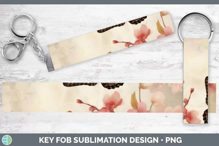 Vintage Decoupage Cherry Blossom Key Fob Sublimation Wristle