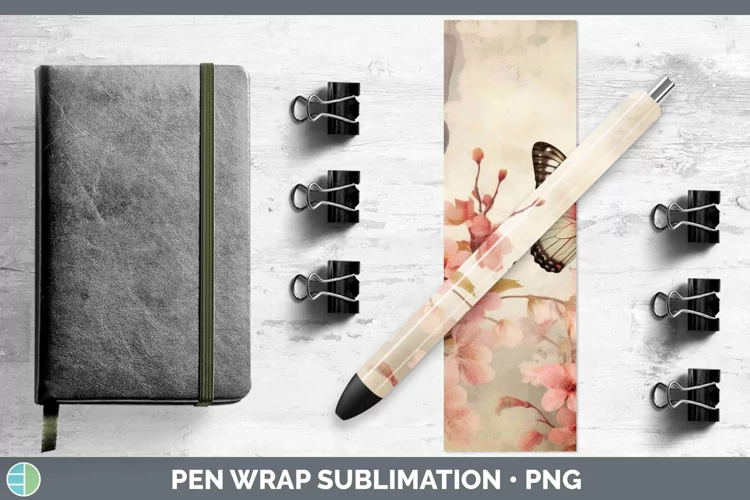 Vintage Decoupage Cherry Blossom Pen Wrap Sublimation Epoxy