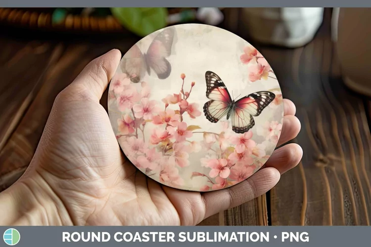 Vintage Decoupage Cherry Blossom Round Coaster Sublimation C