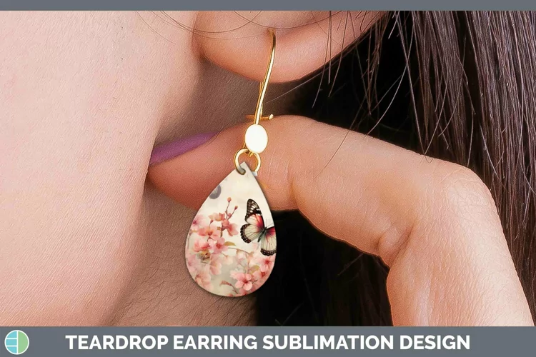 Vintage Decoupage Cherry Blossom Teardrop Earrings Sublimati