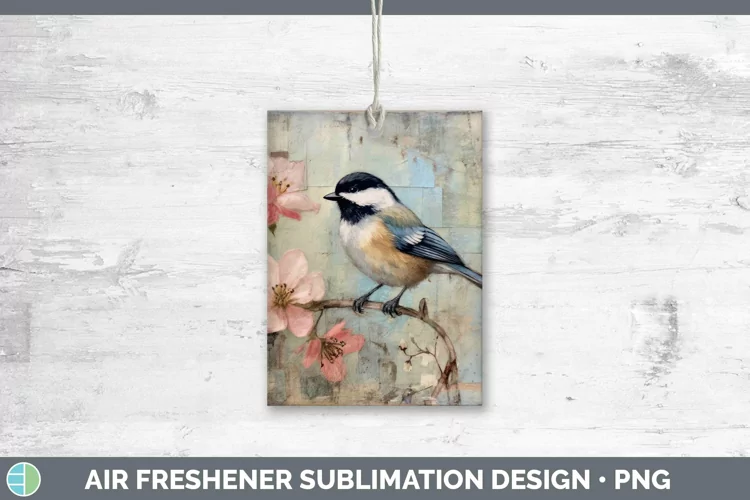 Vintage Decoupage Chickadee Air Freshener | Sublimation Car