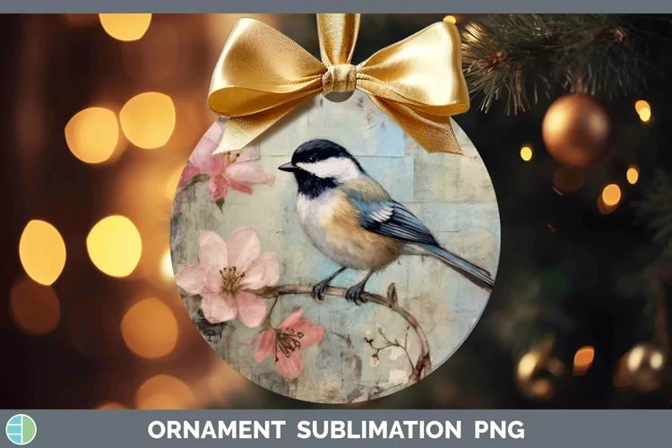 Vintage Decoupage Chickadee Ornament | Sublimation Bauble De
