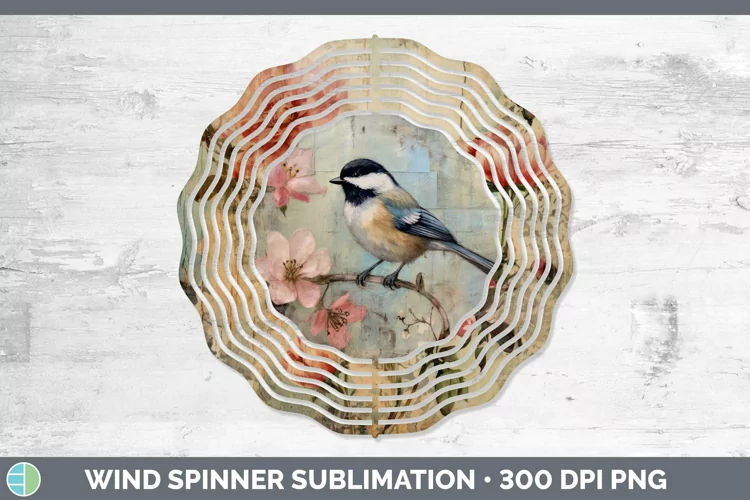 Vintage Decoupage Chickadee Wind Spinner Sublimation Spinner