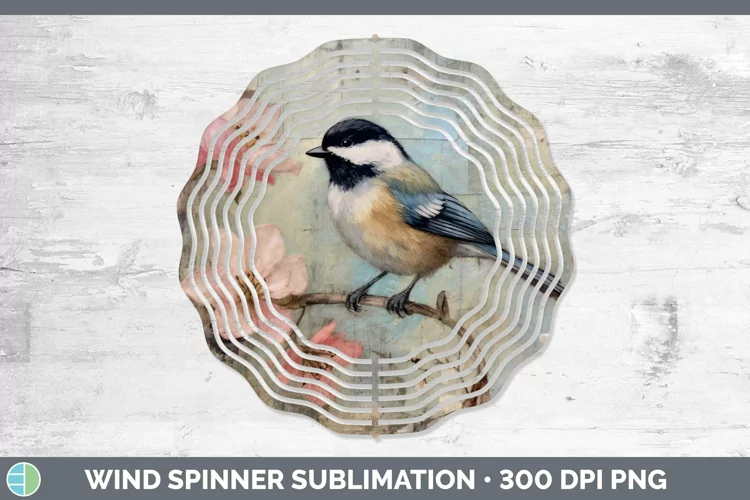 Vintage Decoupage Chickadee Wind Spinner Sublimation Spinner