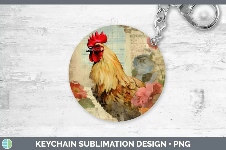 Vintage Decoupage Chicken Keychain Sublimation Keyring Desig