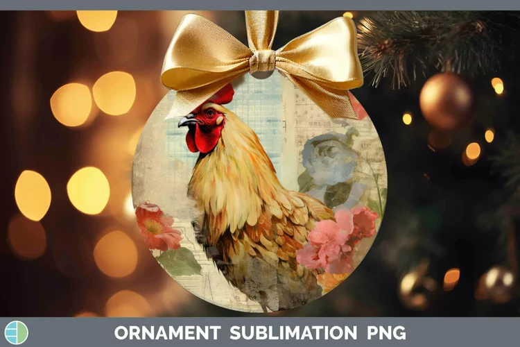 Vintage Decoupage Chicken Ornament Sublimation Bauble Design
