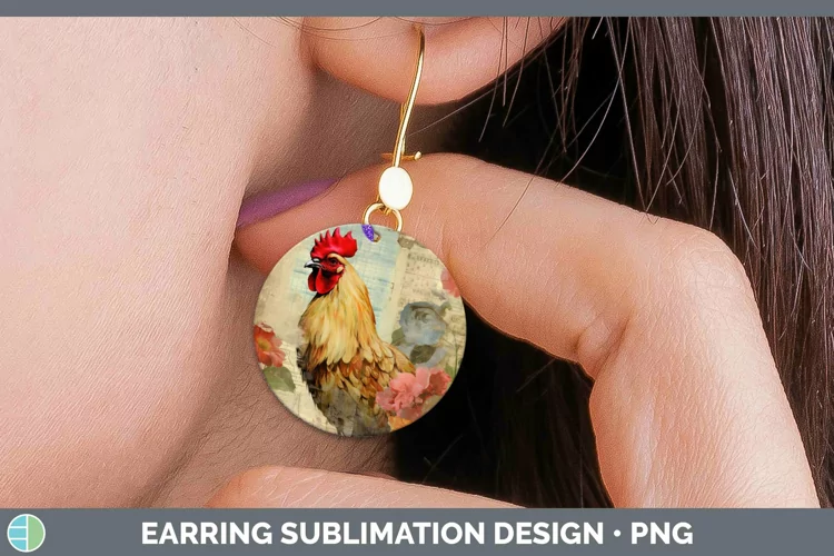Vintage Decoupage Chicken Round Earrings Sublimation Earring