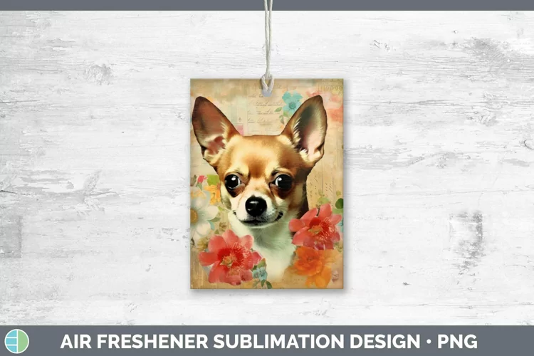 Vintage Decoupage Chihuahua Air Freshener | Sublimation Car